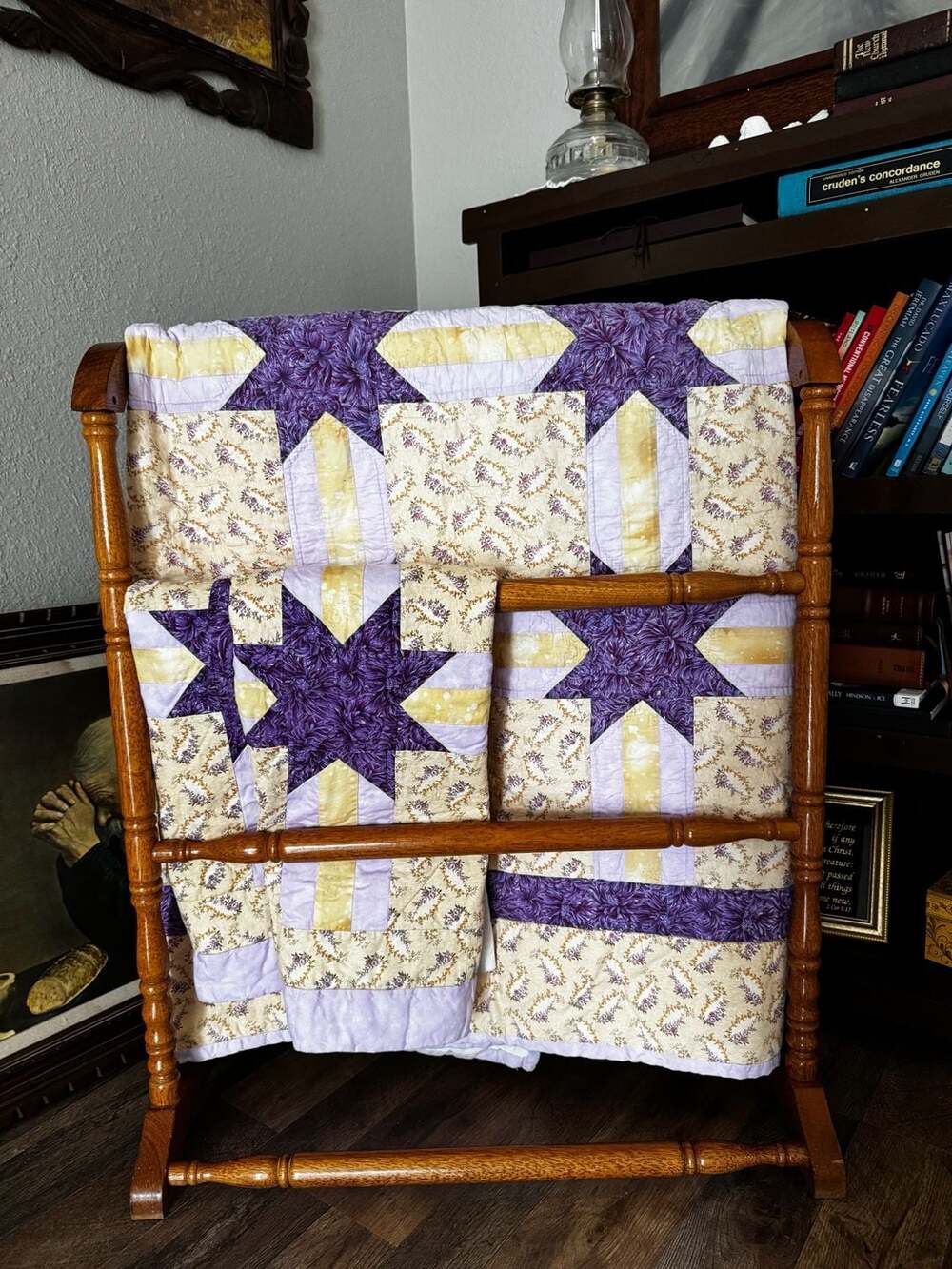 Vintage Hand-Quilted Pieced Star Quilt with Two Matching Shams